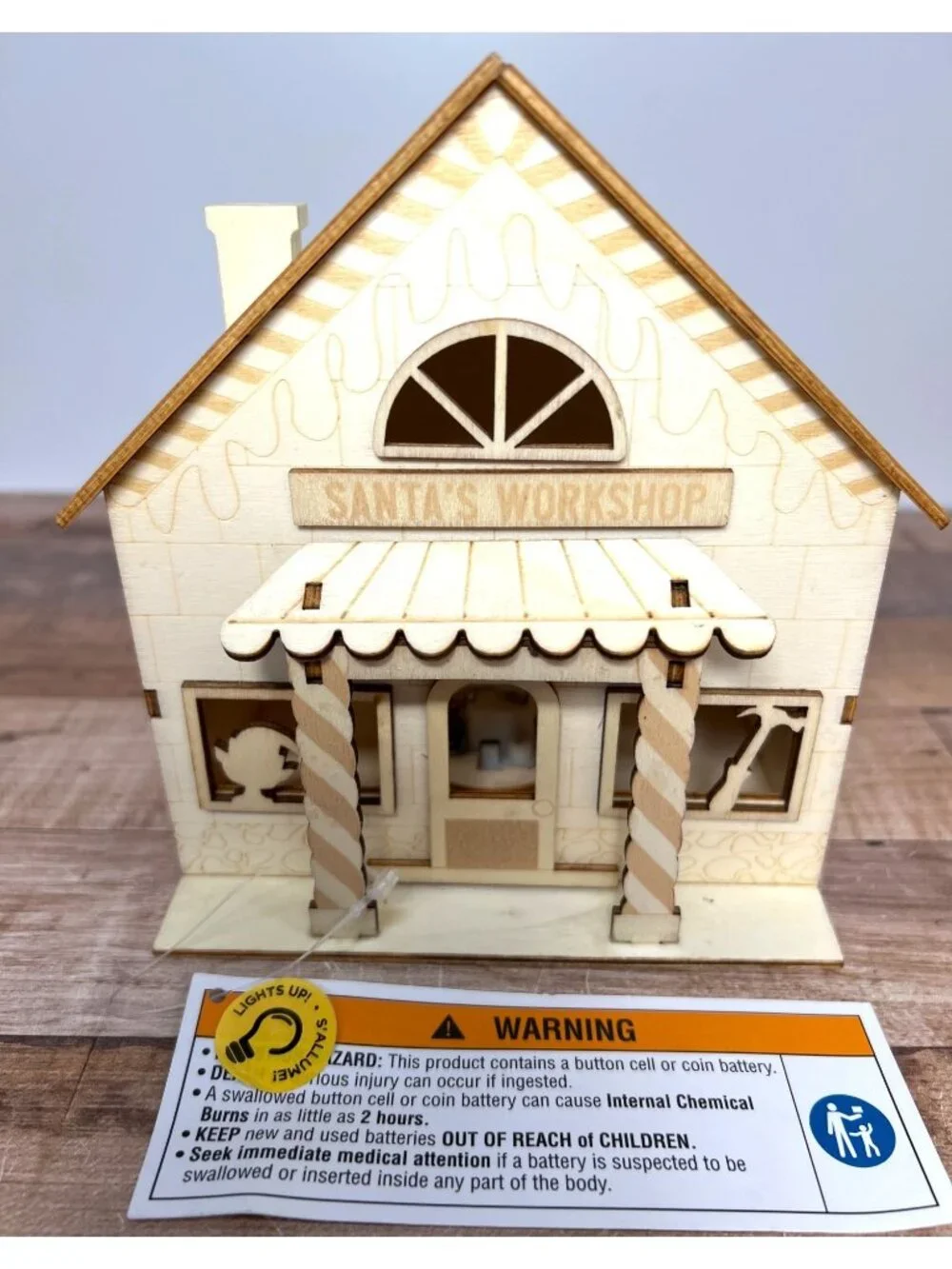 Santas Workshop Wooden LED Light-Up House Laser cut Can Be Painted Or Natural